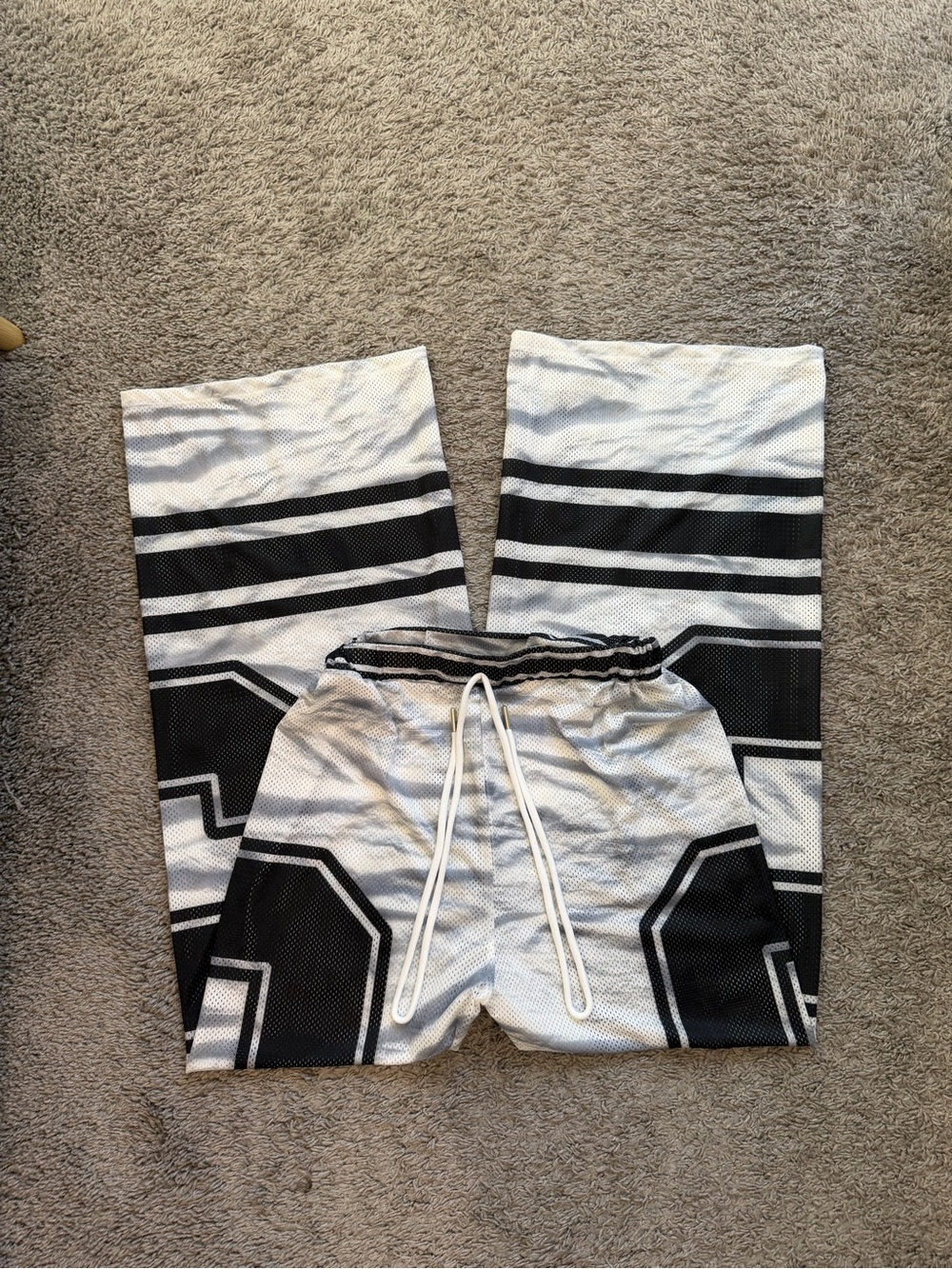 Black & White Mesh Graphic Drawstring Pants